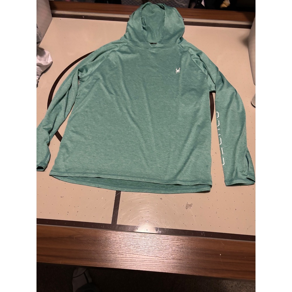 346 Spyder Swim Mens Rash Guard Hoodie UPF 50+ Heather Green - Picture 2 of 6